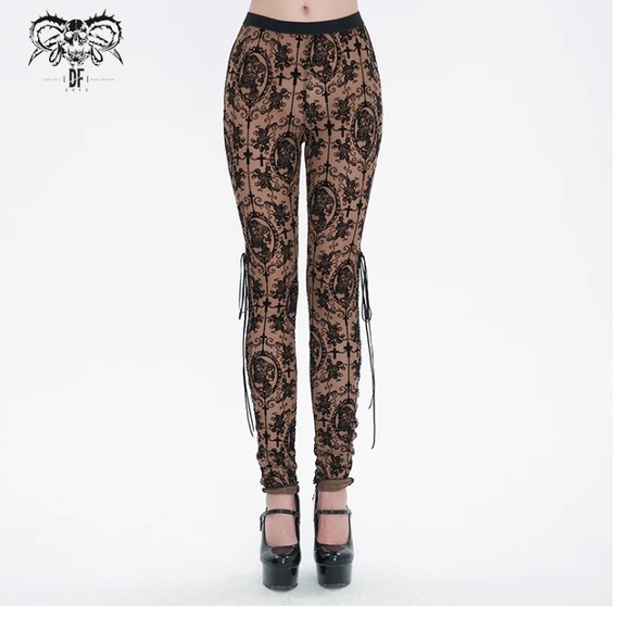 😈Devil Fashion “Bathory” Gothic Patterned Mesh Leggings - Picture 12 of 14